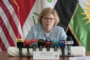 Barbara Leaf at press conference in Erbil
